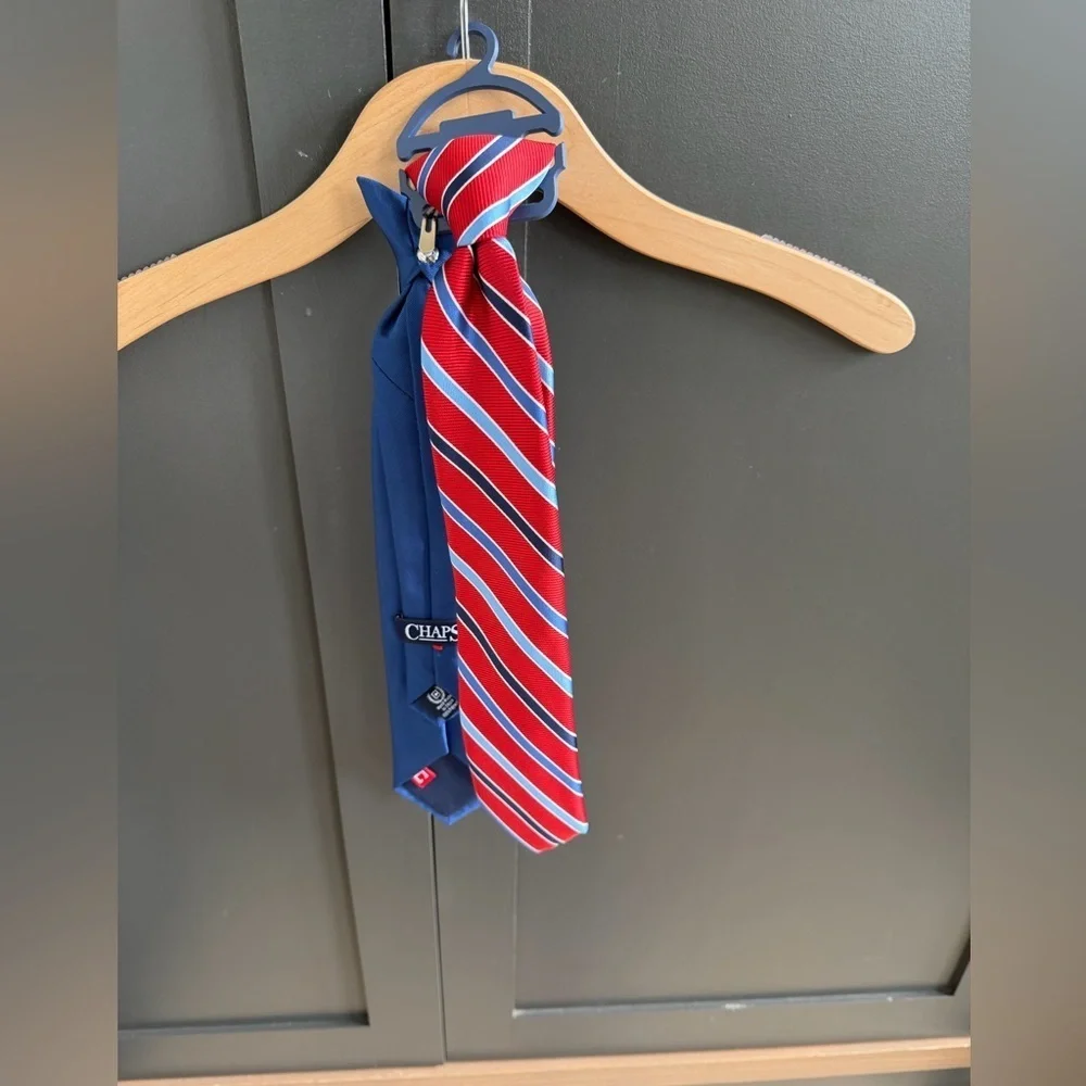 Chaps | set of 2 Ties | Res Stripe and solid clip on | NWT